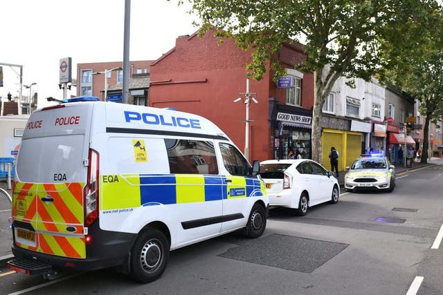 Police at the scene in Leyton, east London, where a police officer was stabbed in the early hours of 8 August 2019.