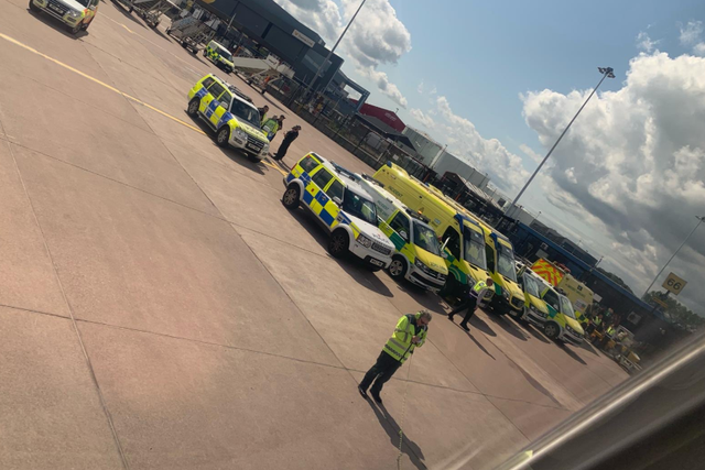 The Flybe plane was surrounded by the emergency services
