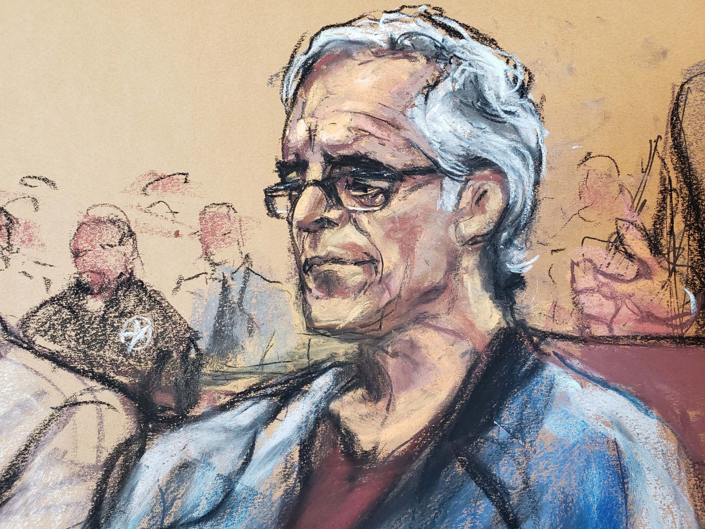 Ms Rosenberg has sketched everyone from Tom Brady to Jeffrey Epstein, above