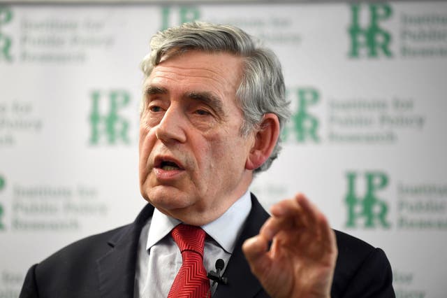 Former prime minister Gordon Brown speaks in central London about an initiative against a no-deal Brexit in July 2019