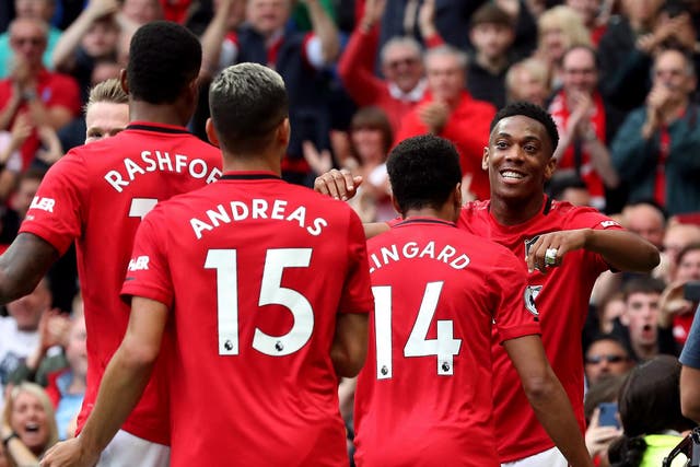 Anthony Martial celebrates his goal against Chelsea