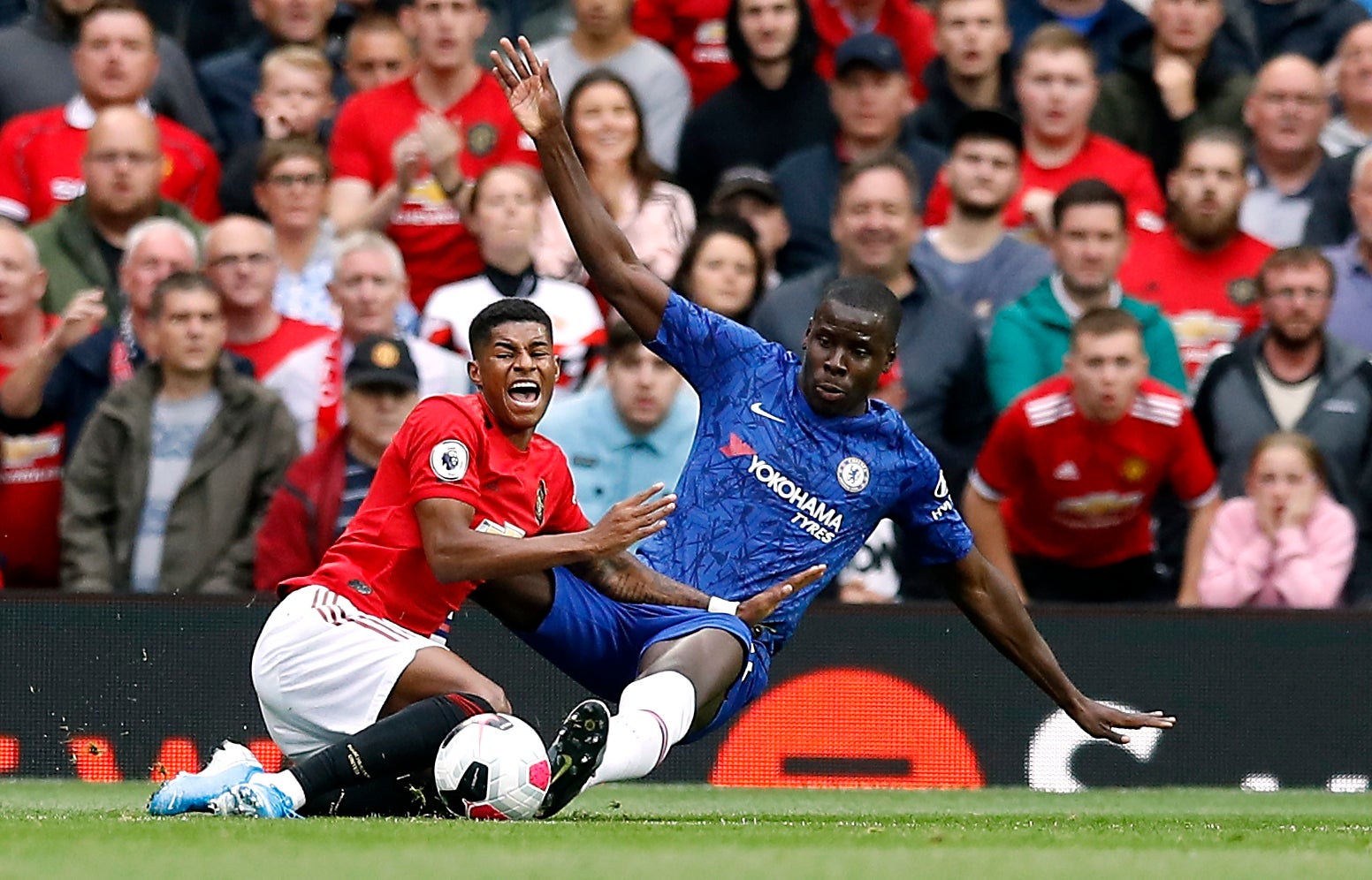 Kurt Zouma challenges Marcus Rashford