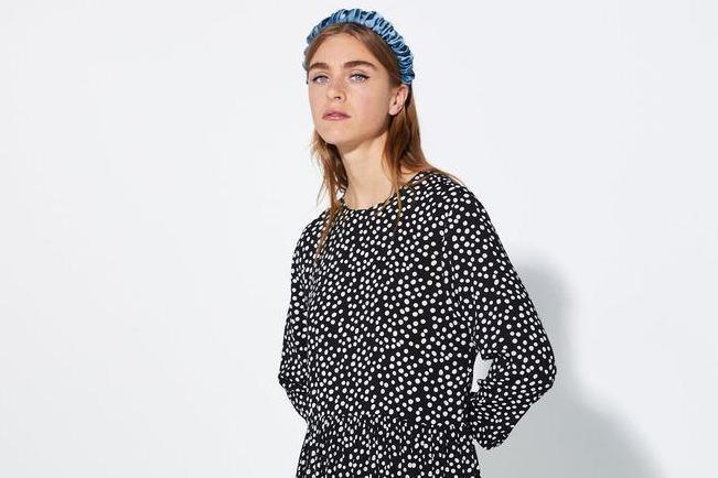 navy polka dot dress zara