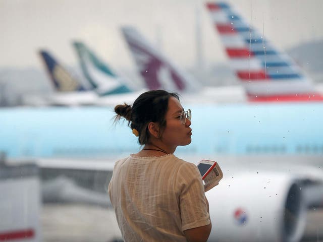 The cancellation of flights left dozens of planes parked up at the airport