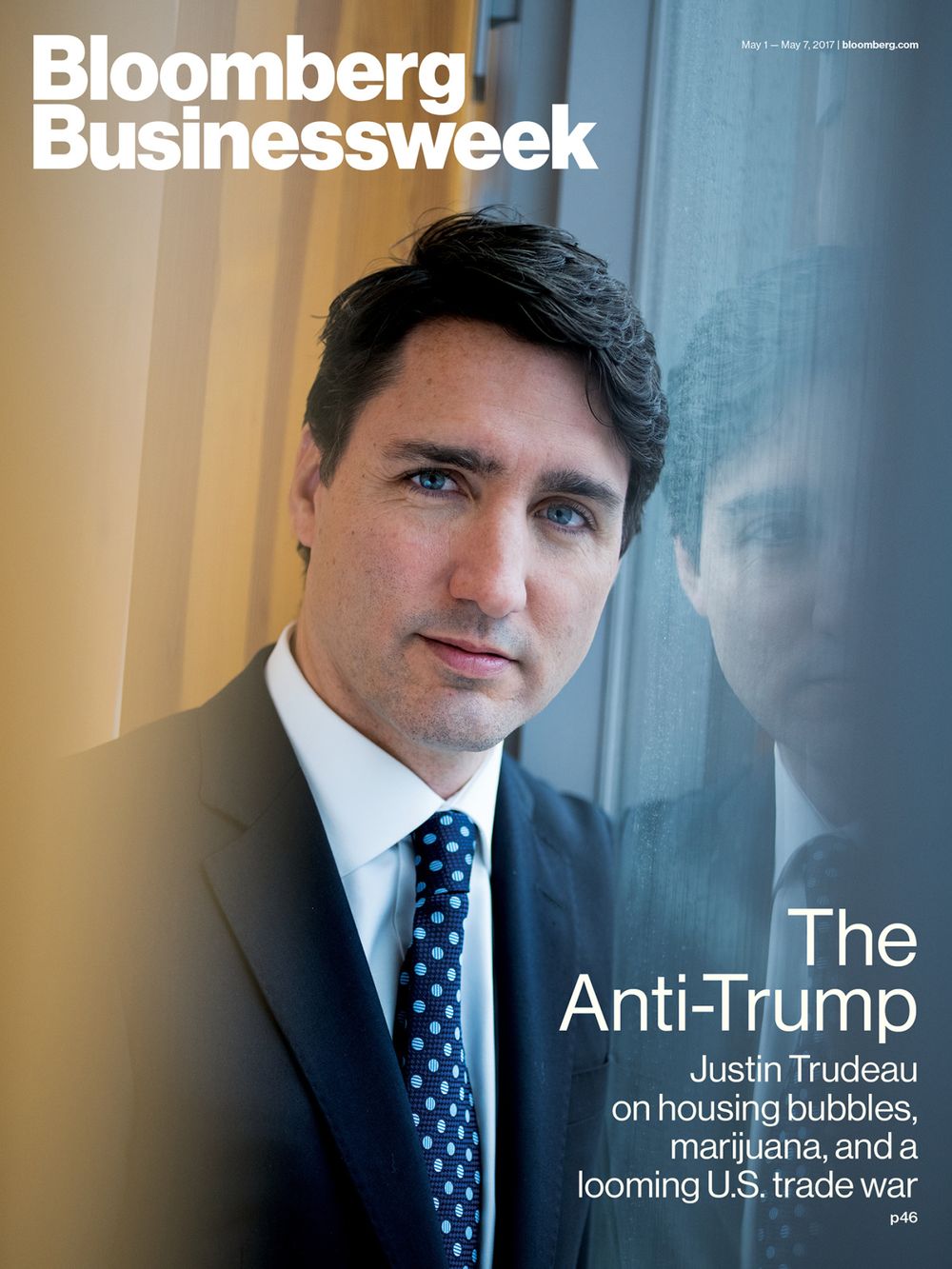 A May 2017 Bloomberg Businessweek front page featuring Canadian prime minister Justin Trudeau