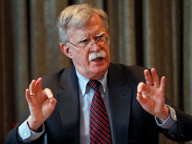 John Bolton, the US national security adviser, meets journalists in London