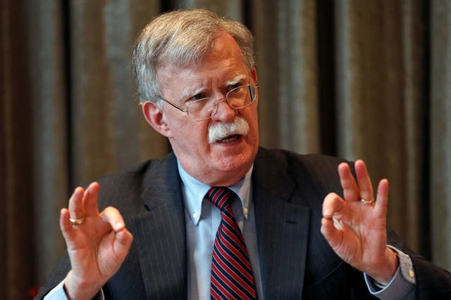 John Bolton, the US national security adviser, meets journalists in London