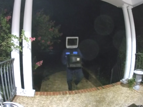 An apparent prankster wearing a jumpsuit and TV over his head left 60 sets at homes around Glen Allen, Virginia