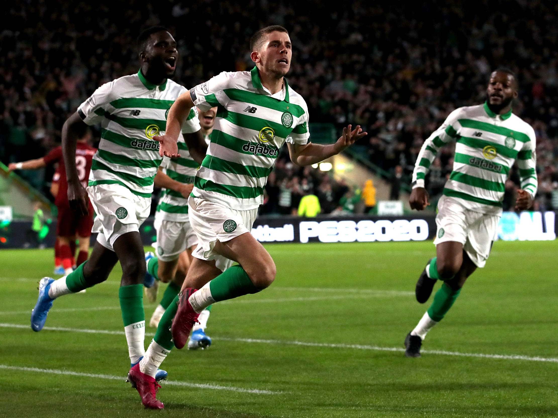 Ryan Christie celebrates scoring for Celtic