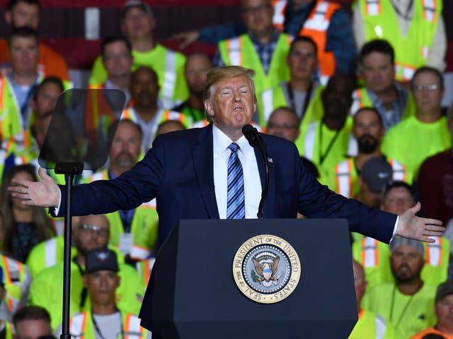 Donald Trump speaks at Shell's Pennsylvania Petrochemicals Complex on Tuesday 13 August 2019