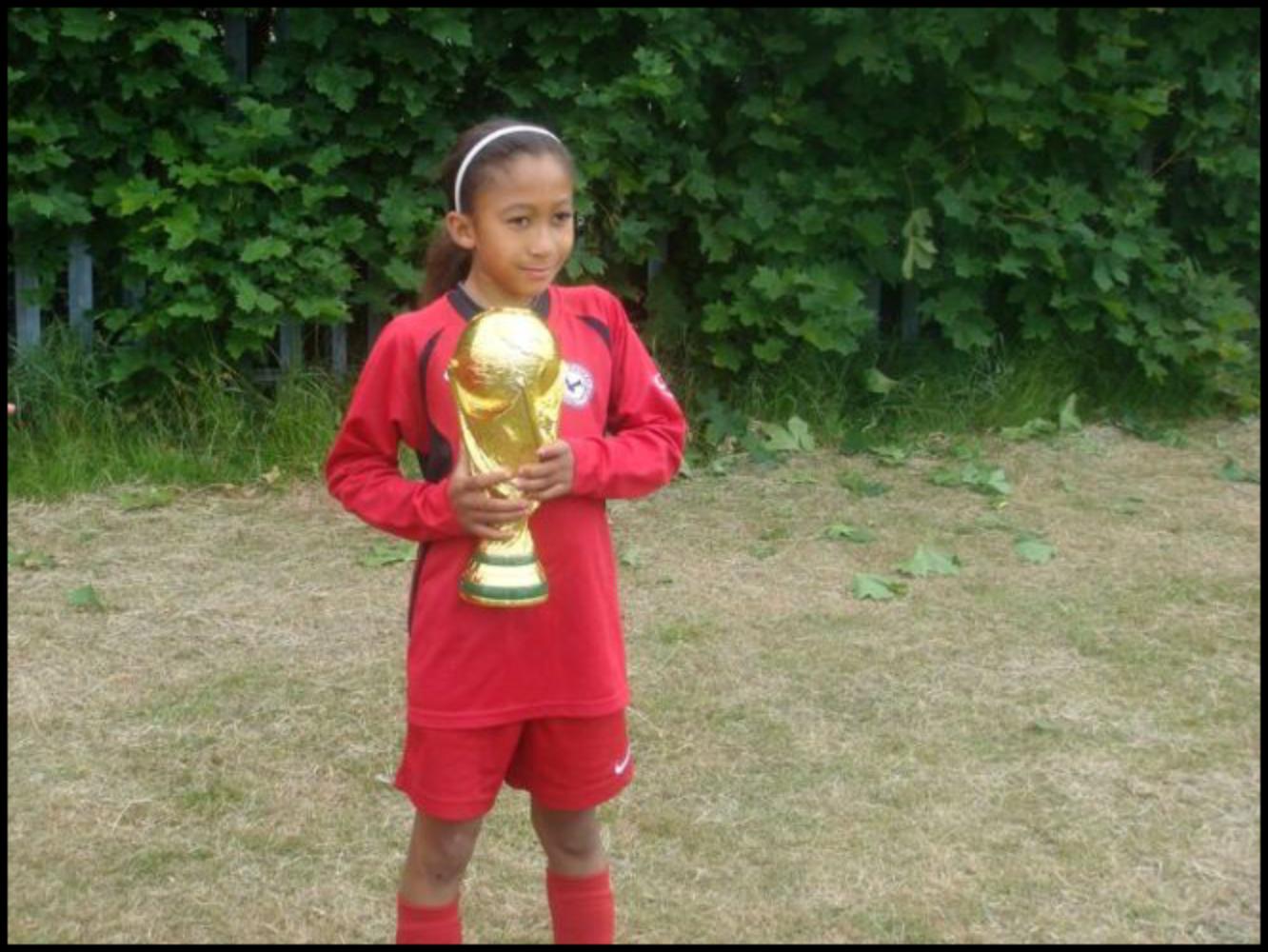 Lauren James celebrates victory at the Abbey Rangers Tournament