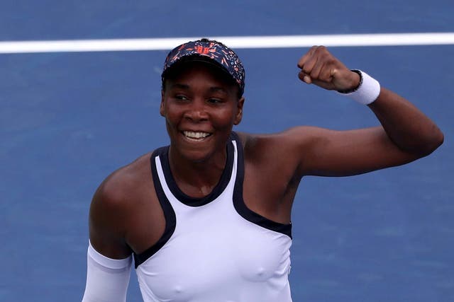 Venus Williams celebrates her win over Kiki Bertens