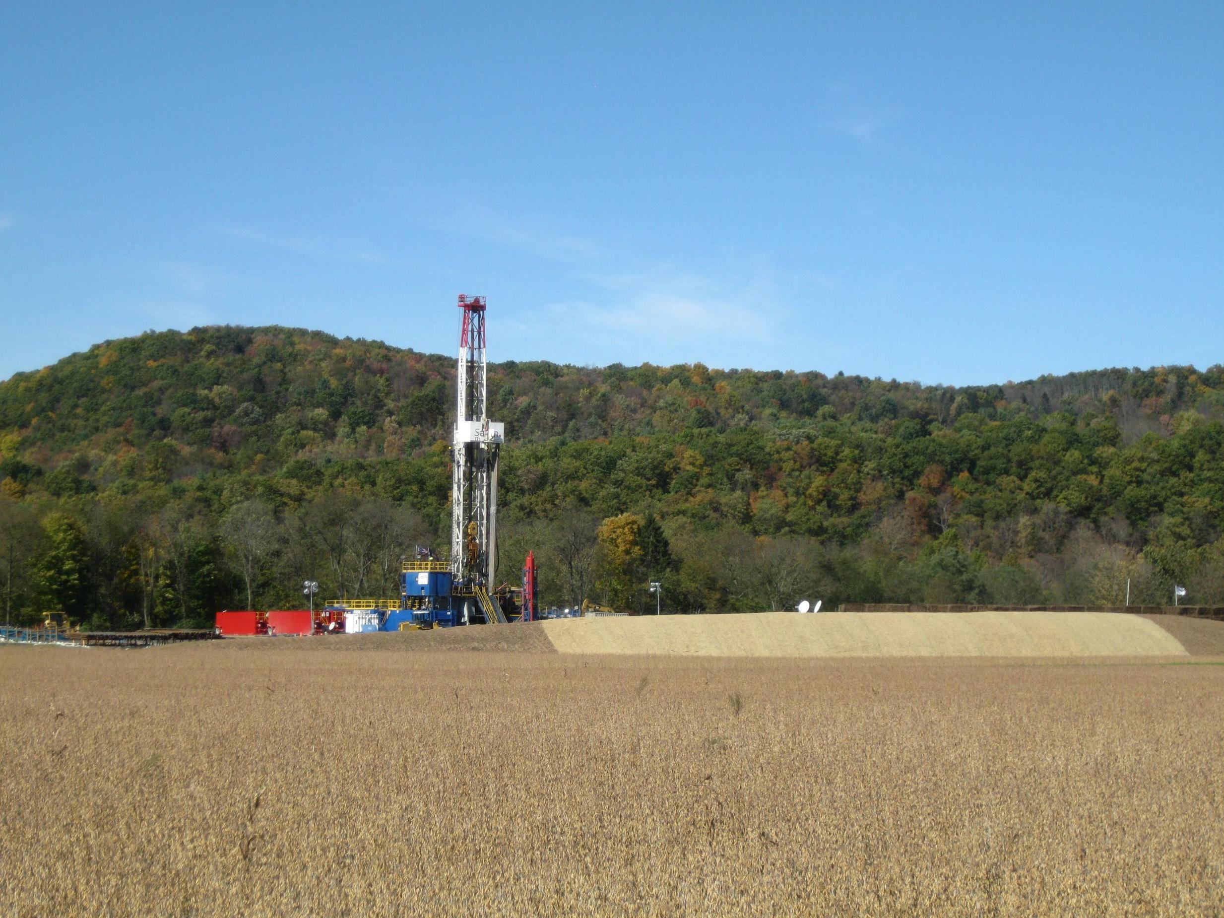 Methane from fossil fuels has higher concentrations of the heavier carbon-13. Pictured is a shale gas tower in Pennsylvania