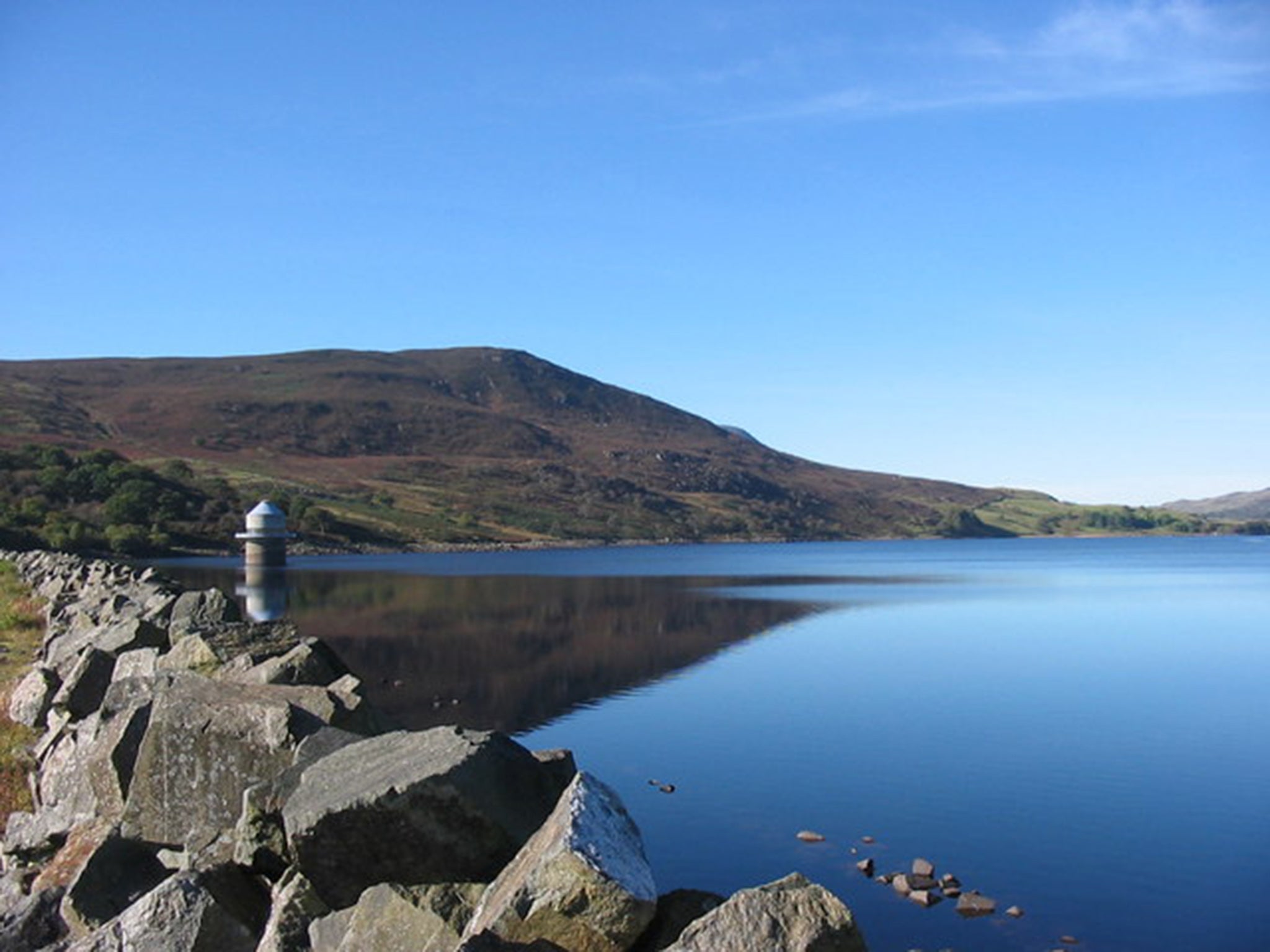 Llyn Celyn reservoir, which was created by flooding Capel Celyn