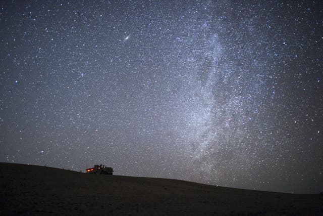 An armoured vehicle of US Marines from 1st Battalion 8th, Bravo is seen in front of The Milky Way