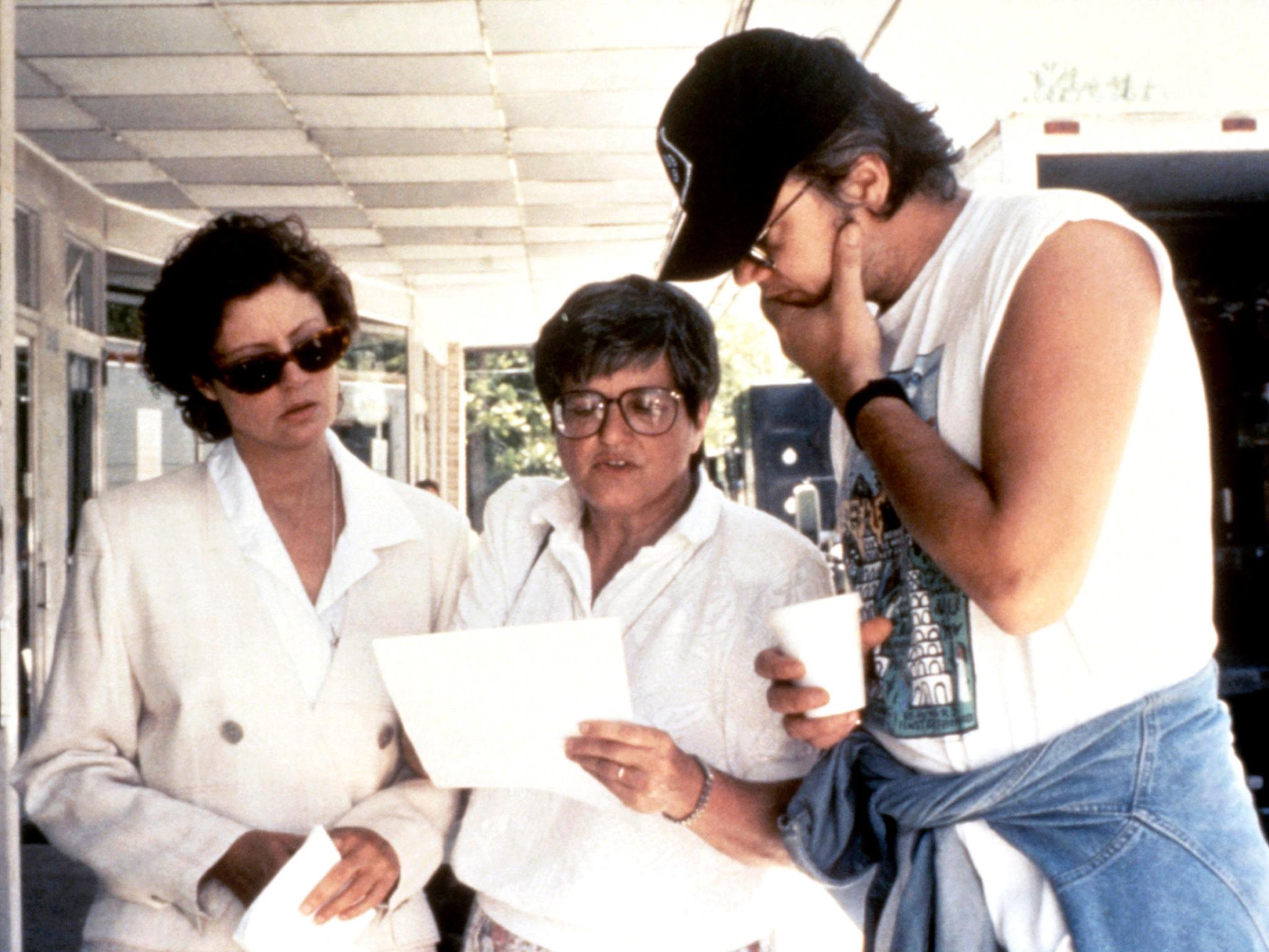 Prejean (centre) with Susan Sarandon and Tim Robbins in 1995 on the set of the film ‘Dead Man Walking’