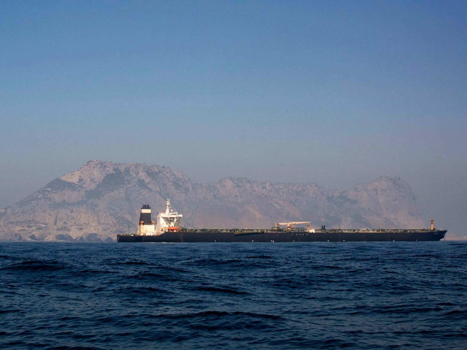 The Grace 1 supertanker in front of the British territory of Gibraltar. The tanker has reportedly been released by authorities after Iranian assurances