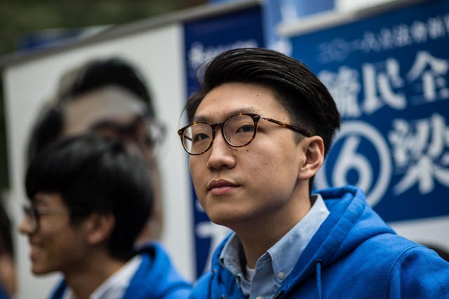 Edward Leung from Hong Kong Indigenous, who coined the slogan "Retake Hong Kong", when he was running for election in 2016.