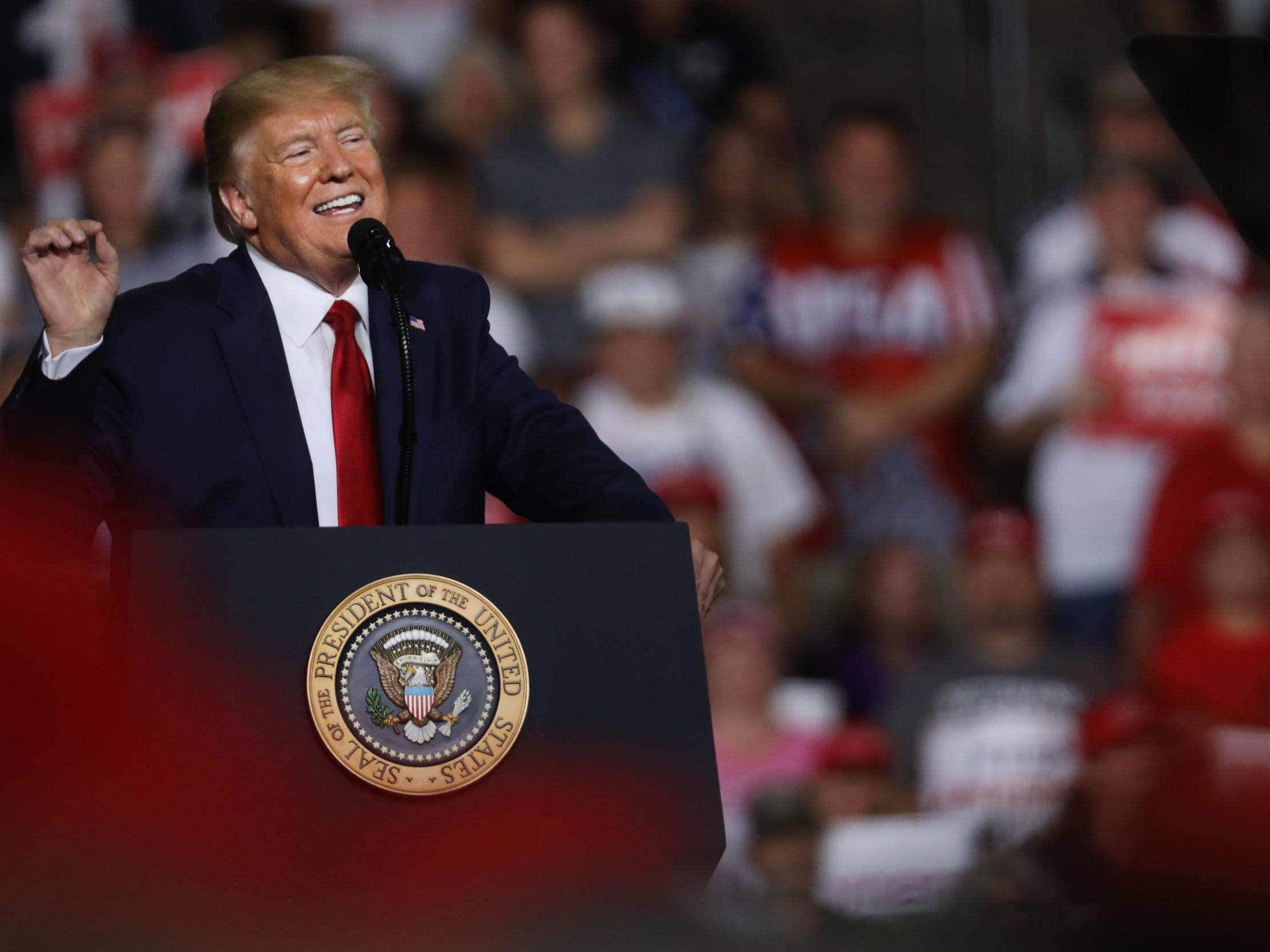 President Donald Trump speaks to supporters at a rally in Manchester, New Hampshire, which he narrowly lost in 2016.