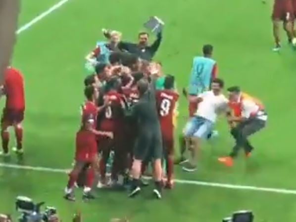 A Liverpool fan slipped while celebrating their Super Cup victory, injuring goalkeeper Adrian