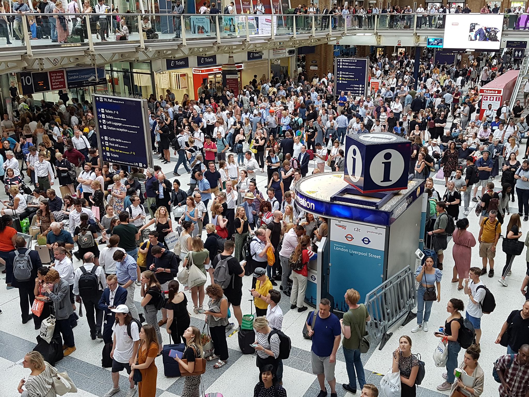 Scenes from Liverpool Street station show commuters bearing up under the (less than) chaotic disruption