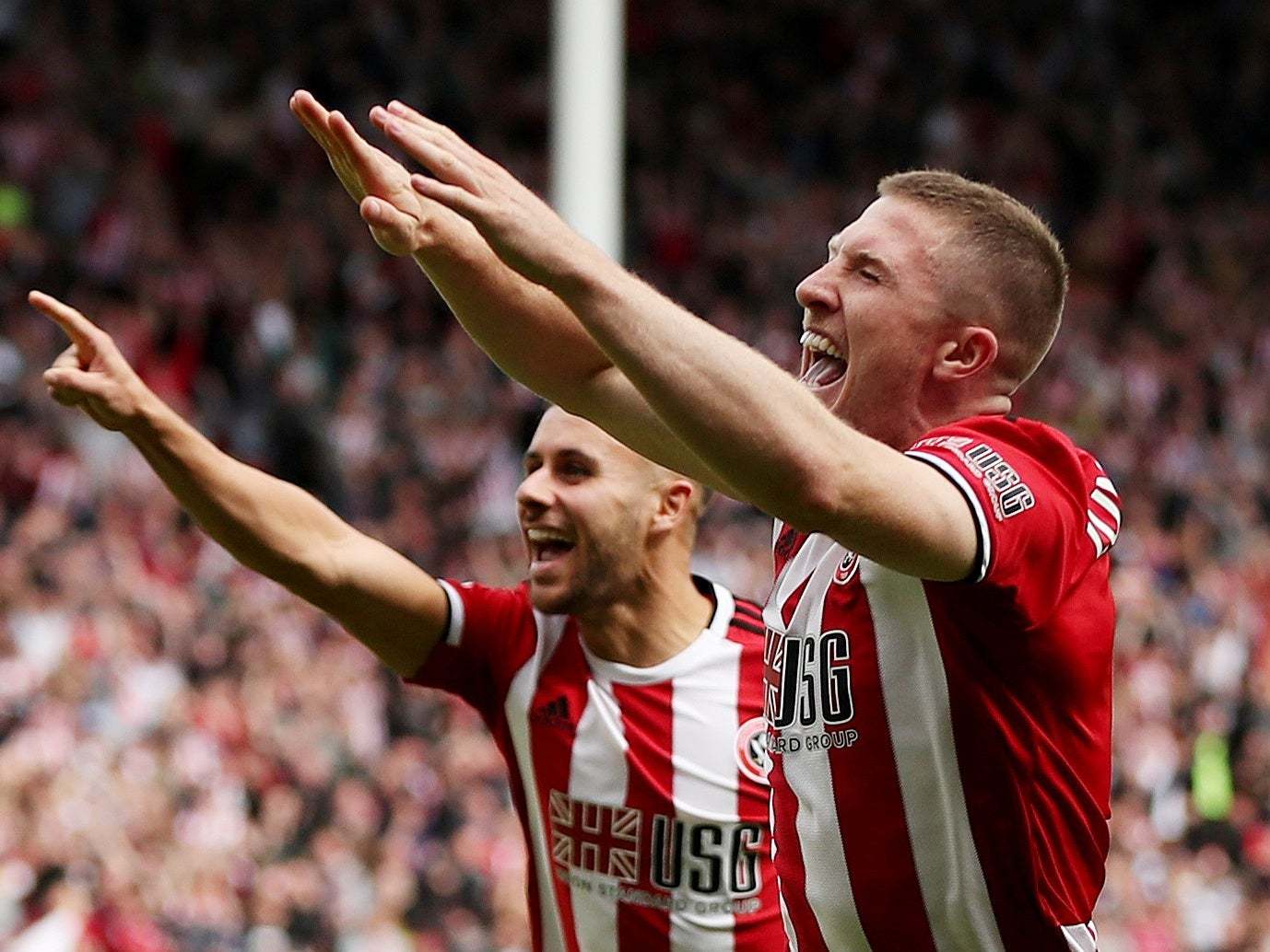 John Lundstram celebrates putting Sheffield United in front of Crystal Palace