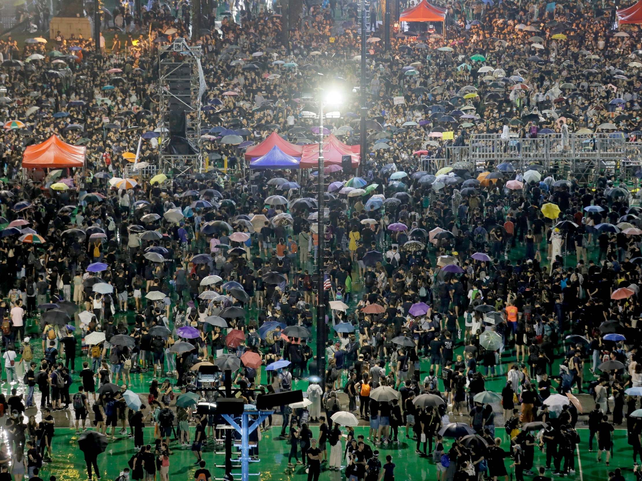 Protesters attend a rally at Victoria Park in Hong Kong