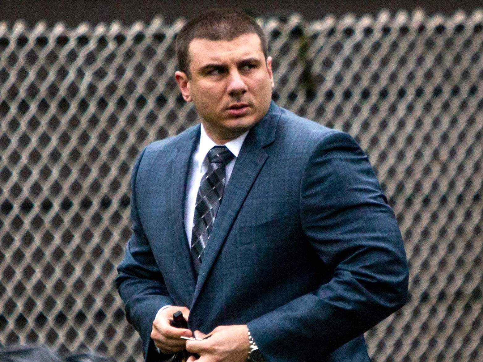 New York City Police Officer Daniel Pantaleo leaves his house in the Staten Island borough of New York