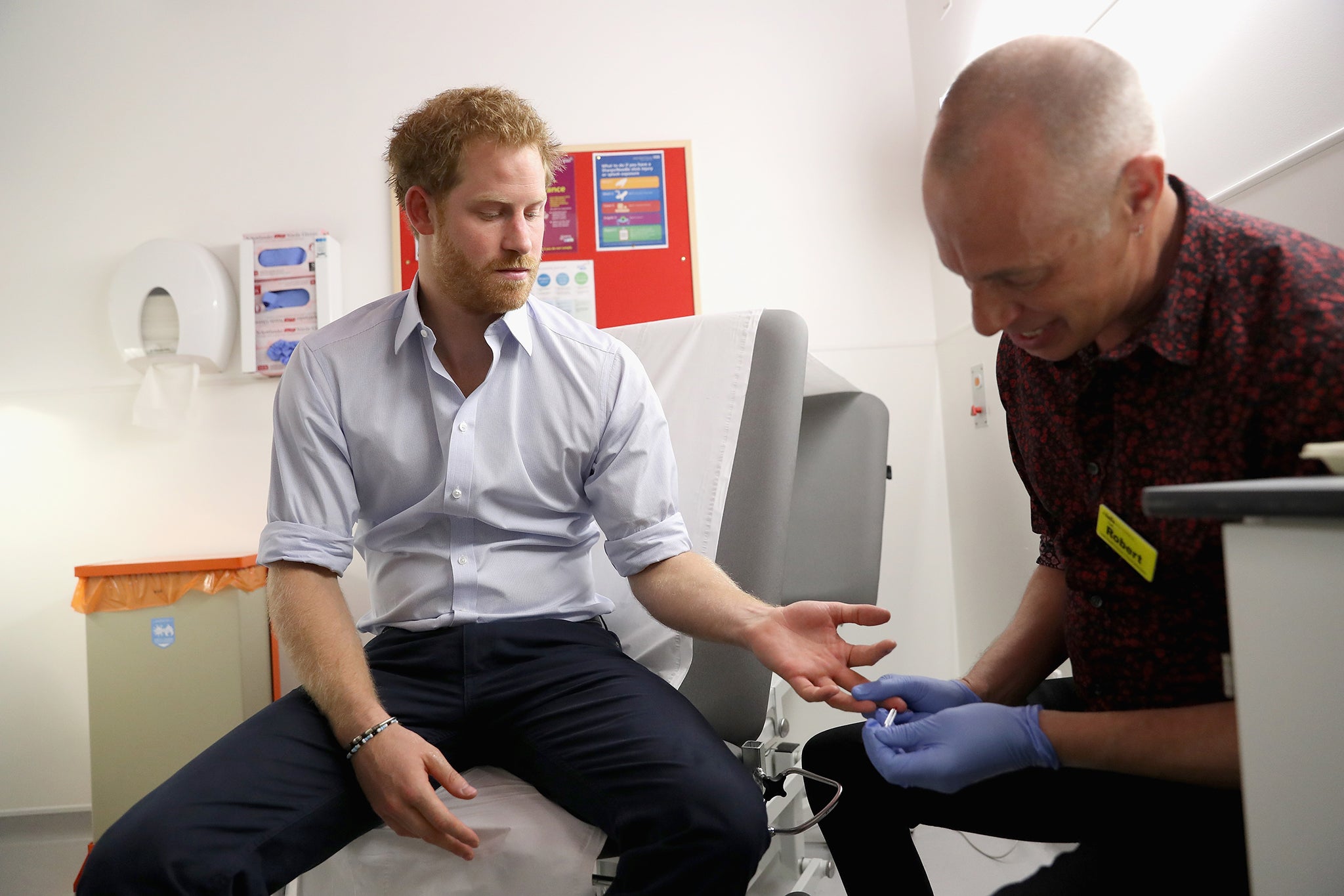 Prince Harry has his blood taken during an HIV test to raise awareness for the importance of getting tested for HIV and other STDs