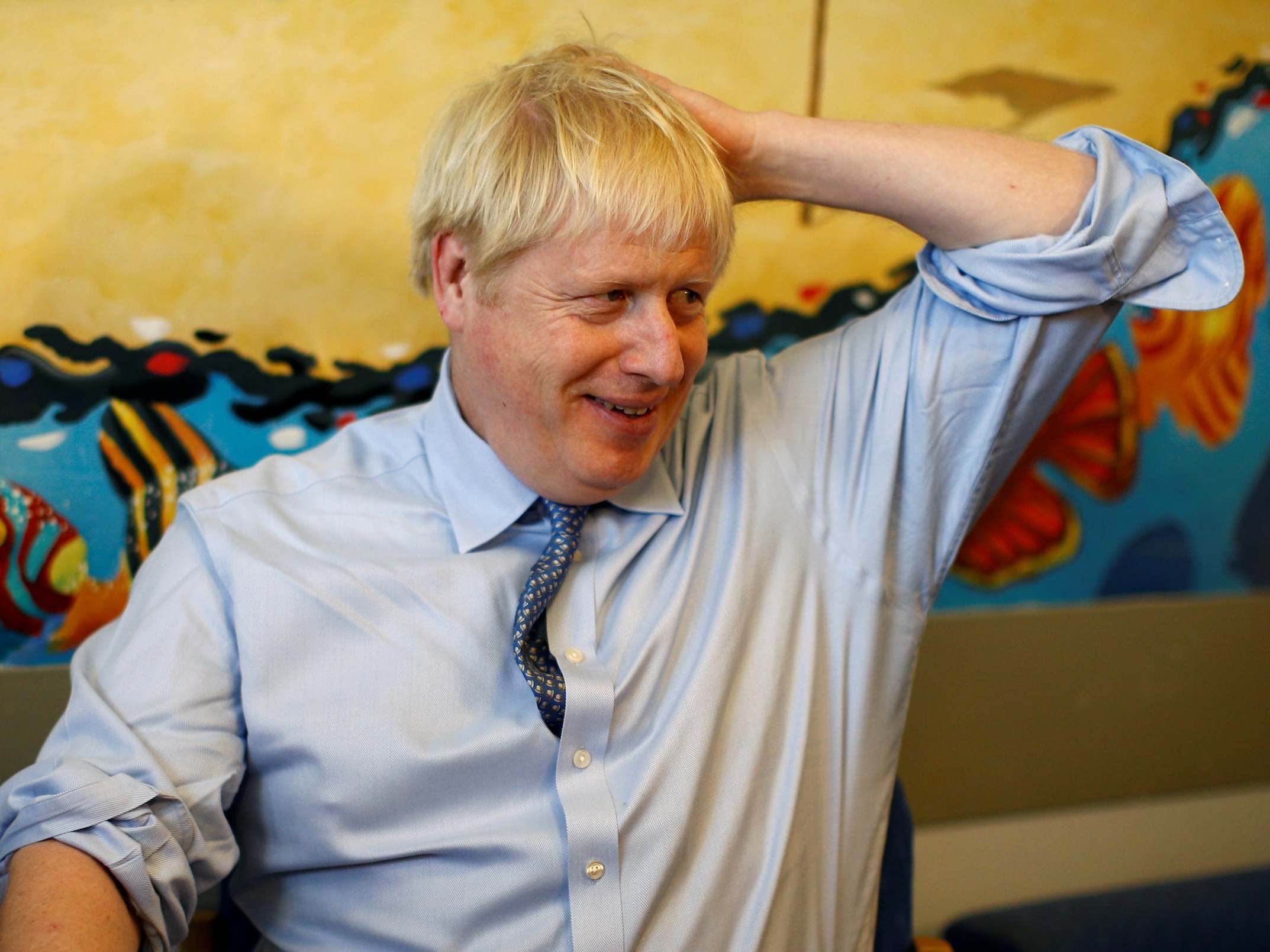 Prime Minister Boris Johnson at the Royal Cornwall Hospital where he was meeting patients.