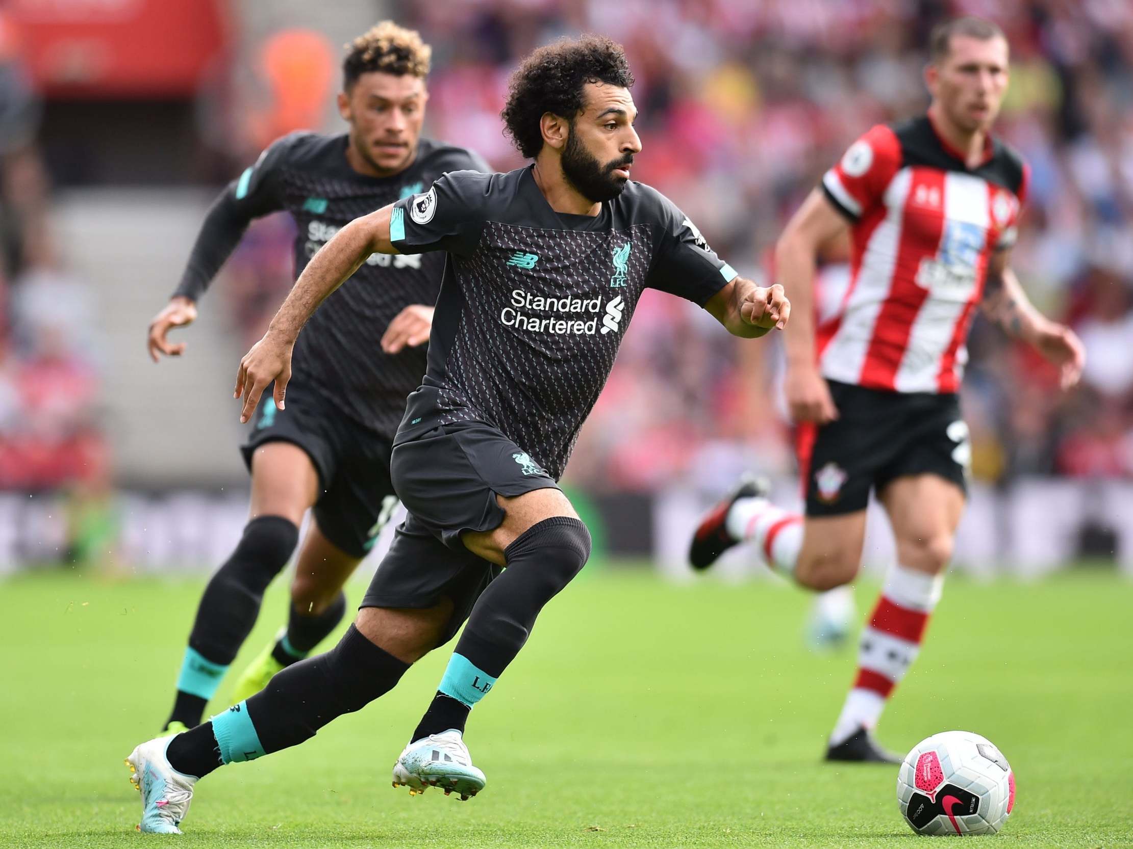 Salah dribbles forward against Southampton