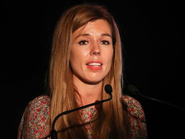 Carrie Symonds, the partner of prime minister Boris Johnson, gives a speech at environmental awareness conference Birdfair on 16 August