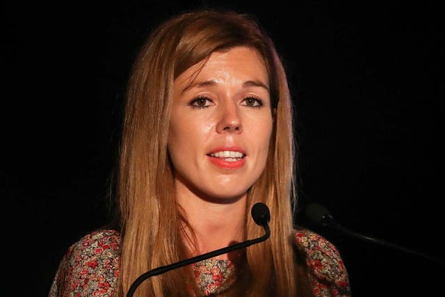 Carrie Symonds, the partner of prime minister Boris Johnson, gives a speech at environmental awareness conference Birdfair on 16 August