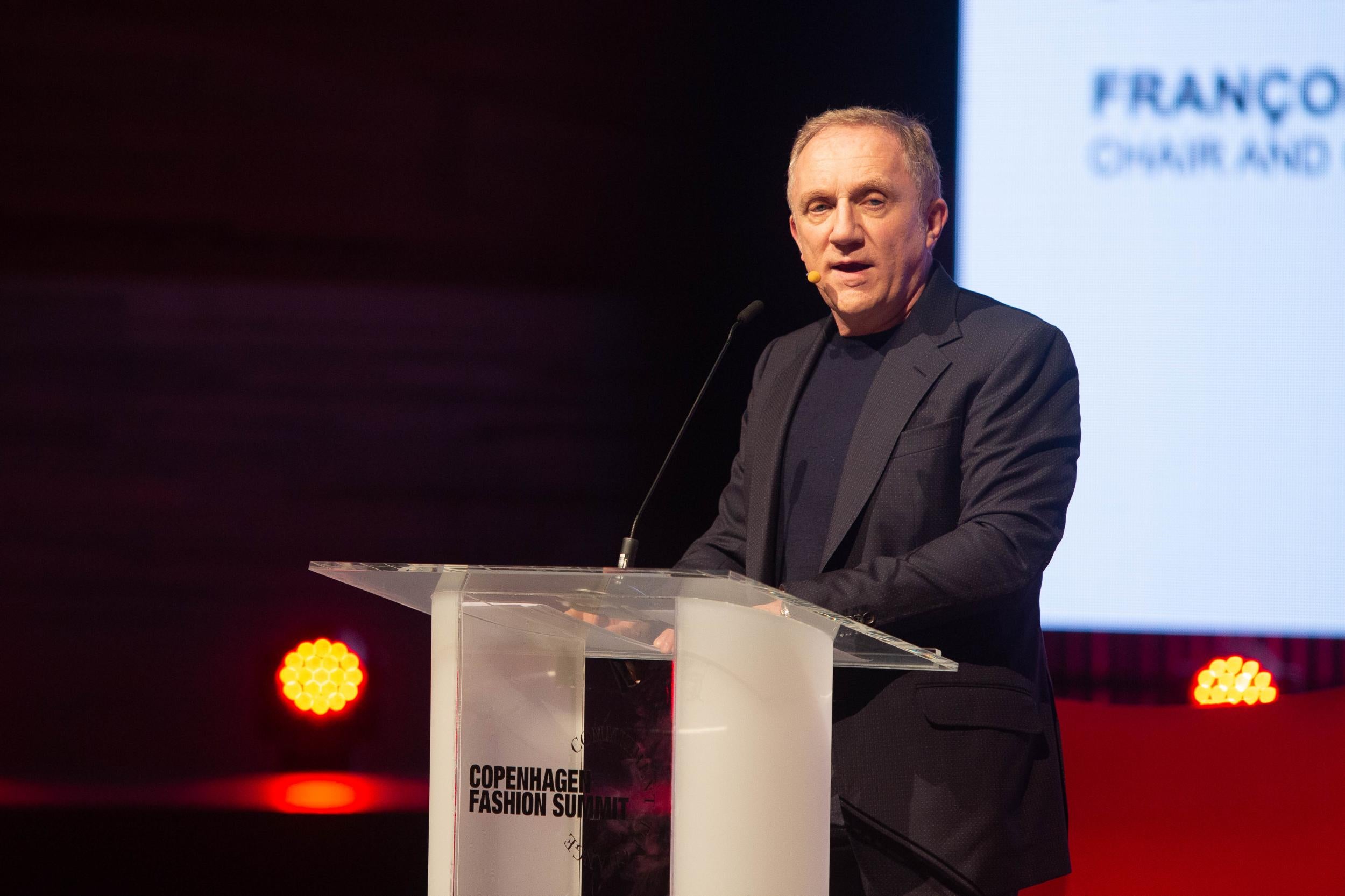 François-Henri Pinault, Chairman and CEO of luxury group Kering speaks at the Copenhagen Fashion Summit 2019 (Getty)