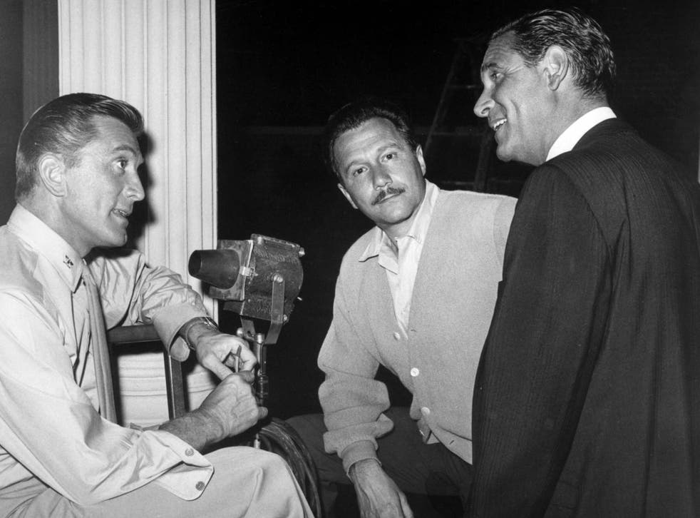 Lewis (centre) with star Kirk Douglas (left) and Paramount Pictures head of production Martin Rackin on the set of political thriller ‘Seven Days in May’, 1964