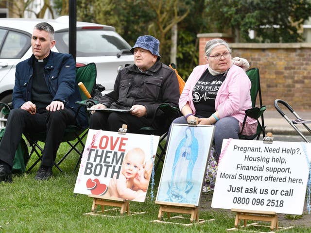 Anti-abortion demonstrators outside the Marie Stopes clinic on Mattock Lane, Ealing