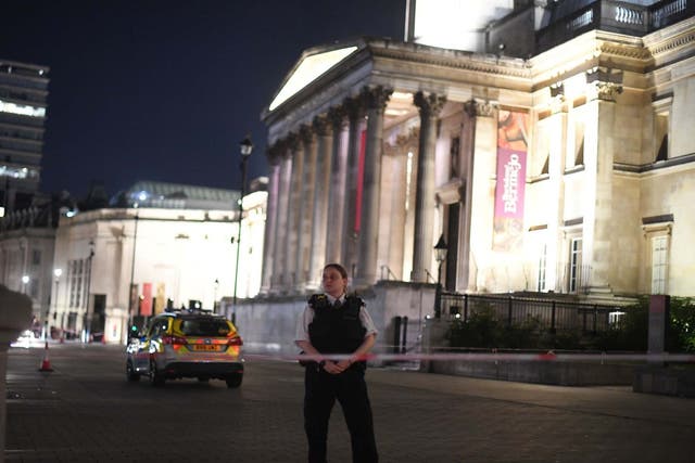 Police cordoned off part of Trafalgar Square following a stabbing