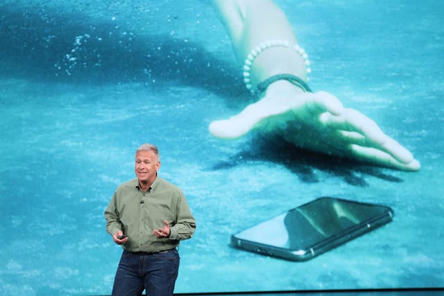 Phil Schiller, senior vice president of worldwide marketing at Apple Inc., speaks at an Apple event at the Steve Jobs Theater at Apple Park on September 12, 2018 in Cupertino, California
