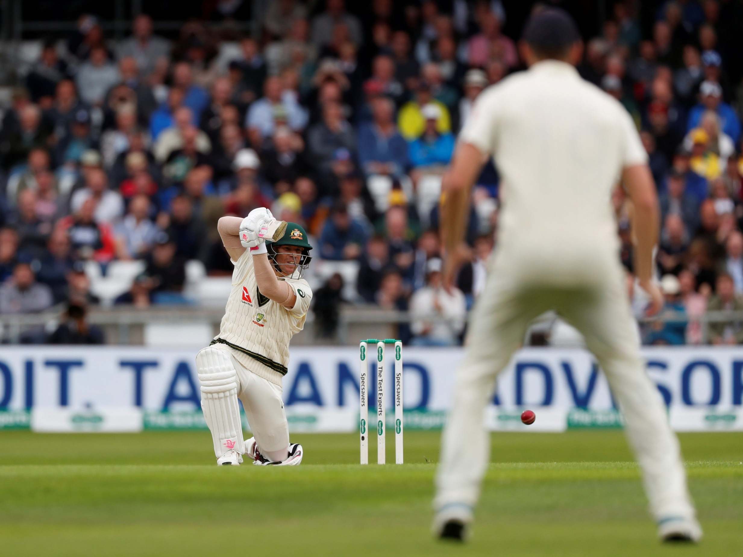 David Warner on his way to a half-century at Headingley