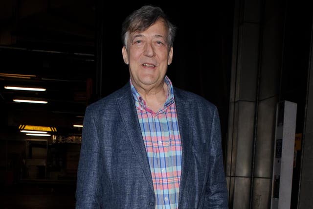Stephen Fry seen leaving BBC TV Studios after appearing on "The One Show" on August 09, 2019 in London, England.