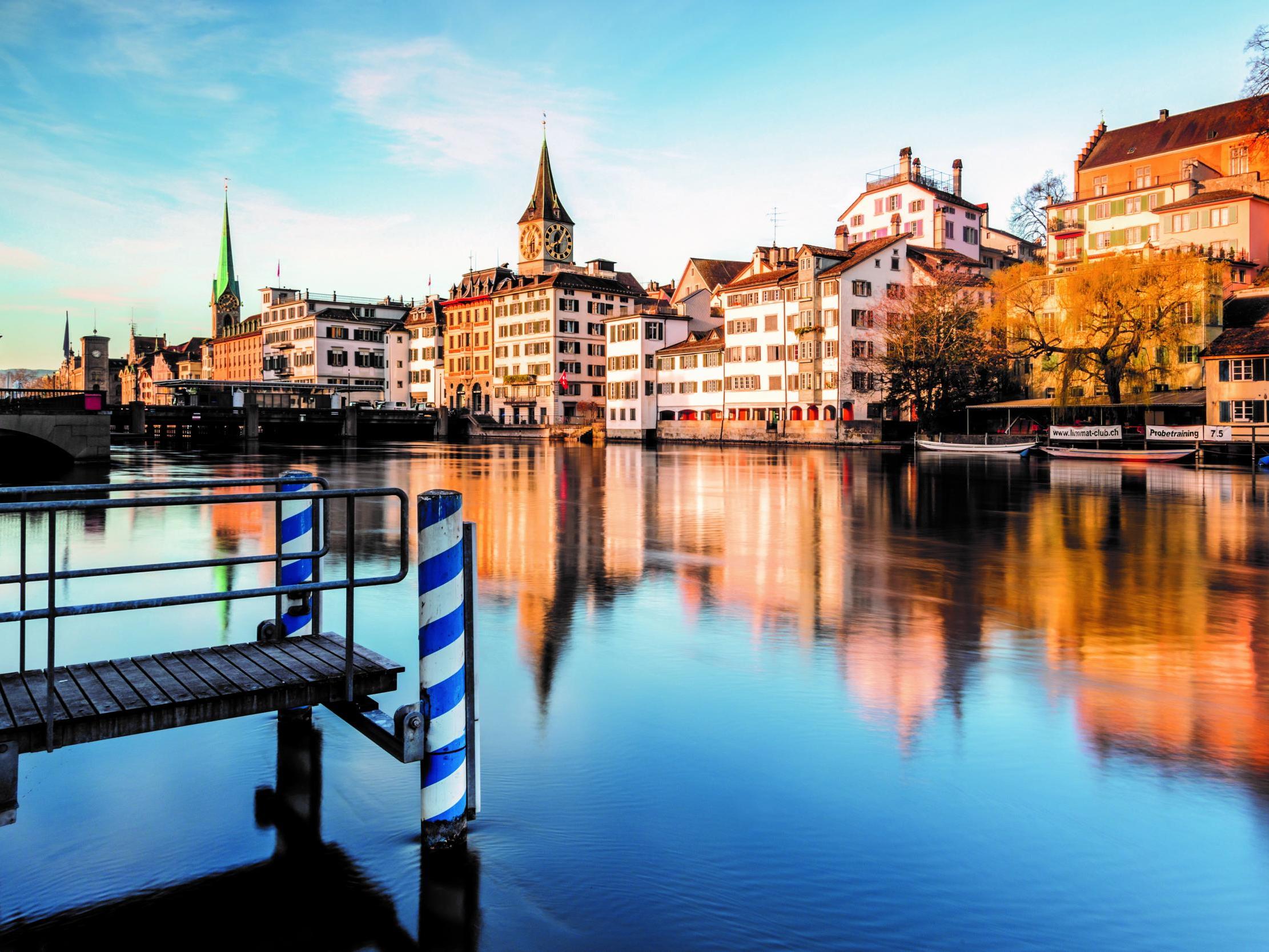The Limmat river runs right through the centre of Zurich