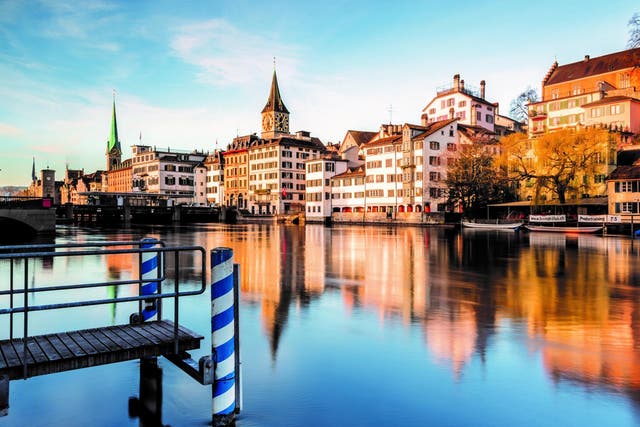 The Limmat river runs right through the centre of Zurich
