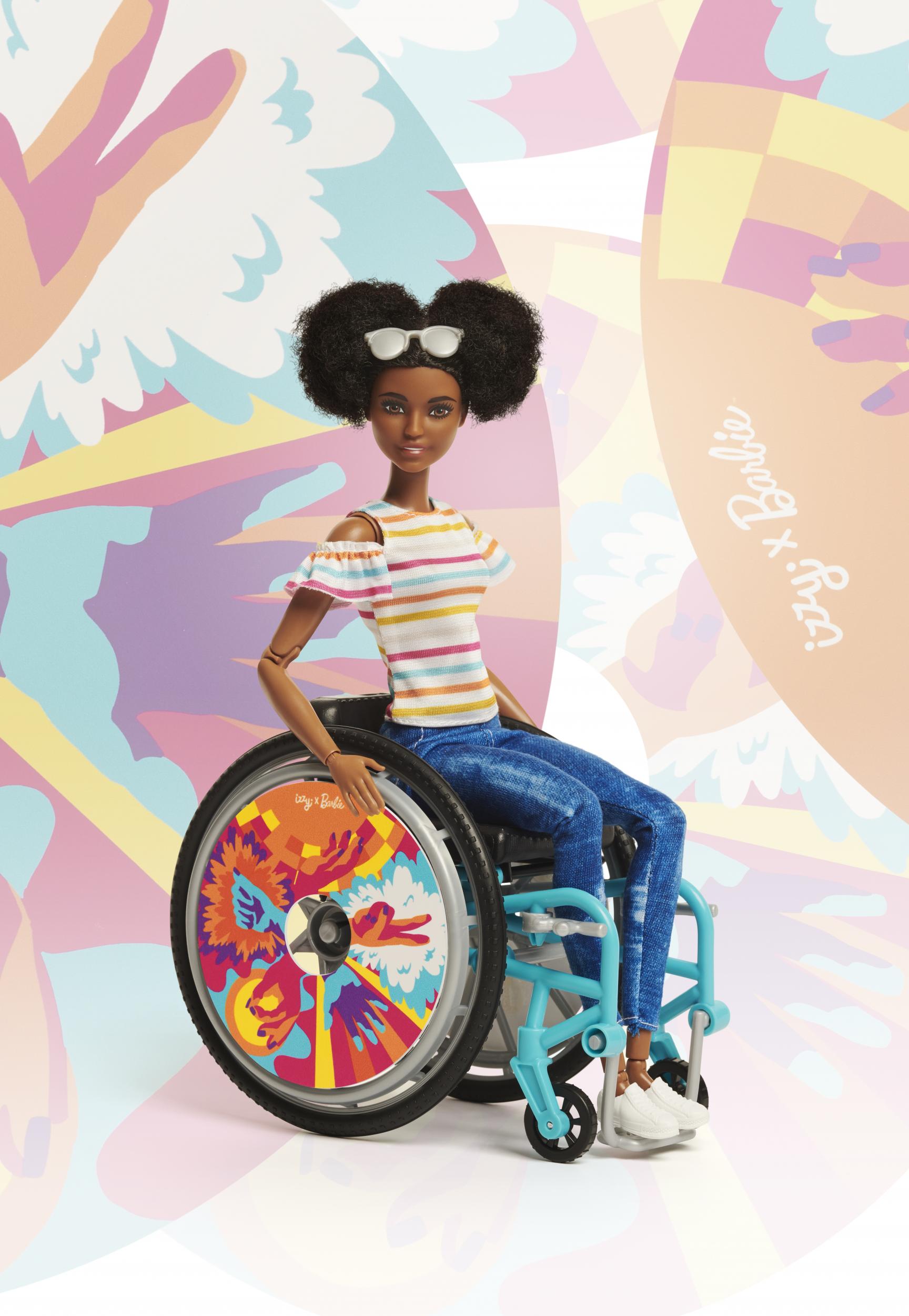 Кукла Барби в инвалидной коляске мулатка