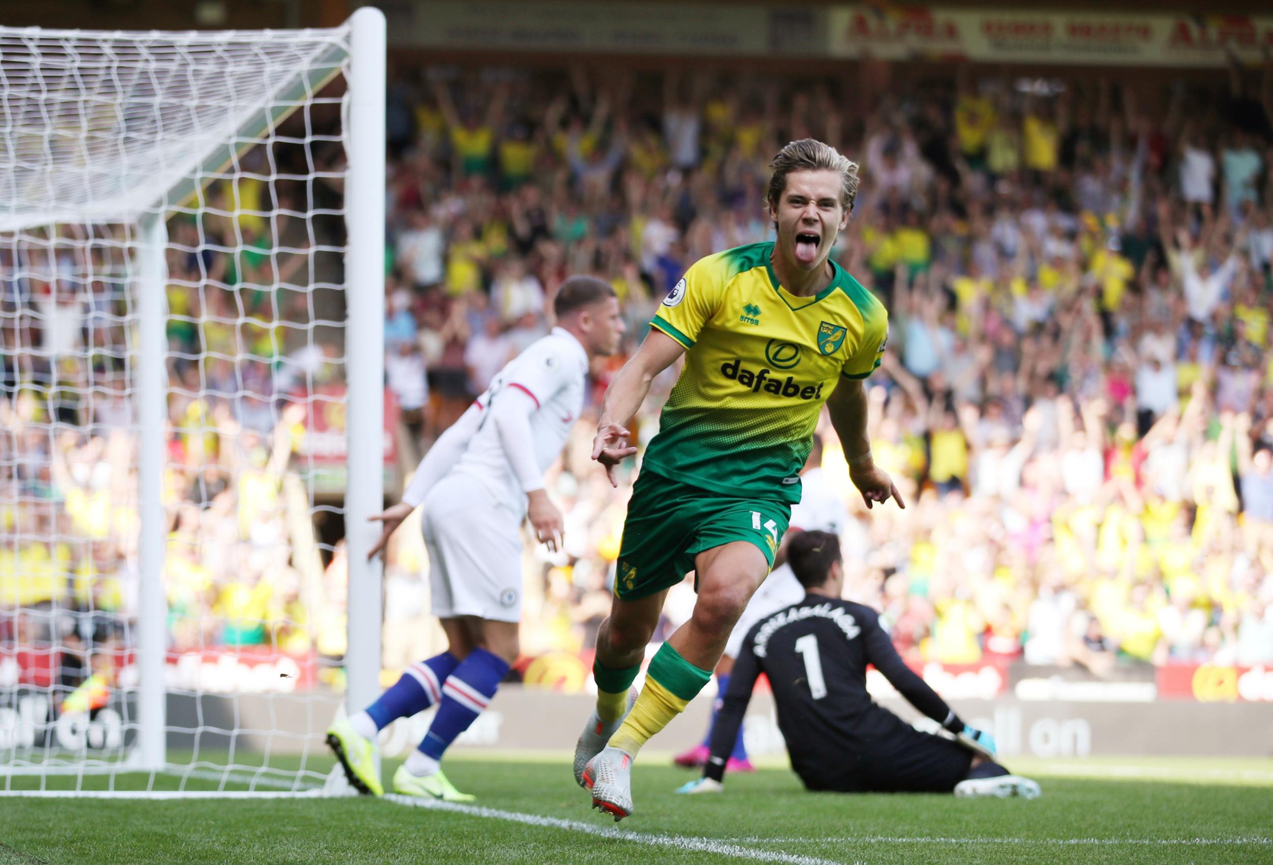 Todd Cantwell celebrates scoring Norwich’s first goal