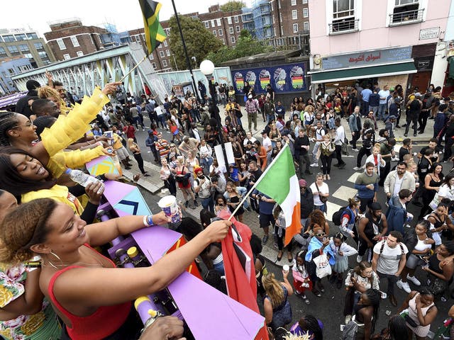 Jourdan Dunn celebrates on the Red Bull Music X Mangrove float at Notting Hill Carnival