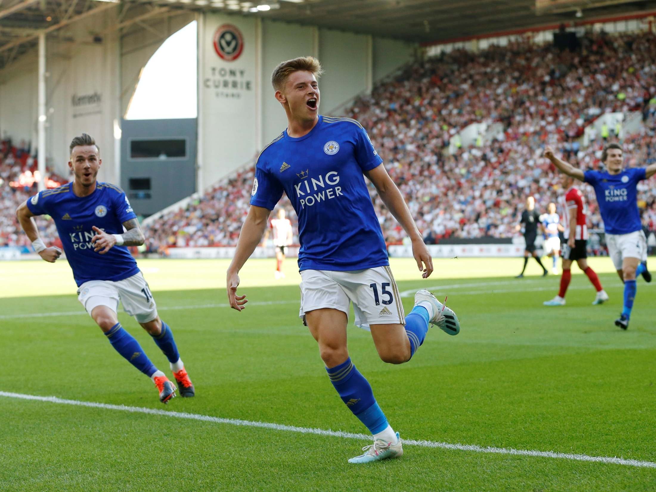 Harvey Barnes celebrates scoring a screamer for Leicester