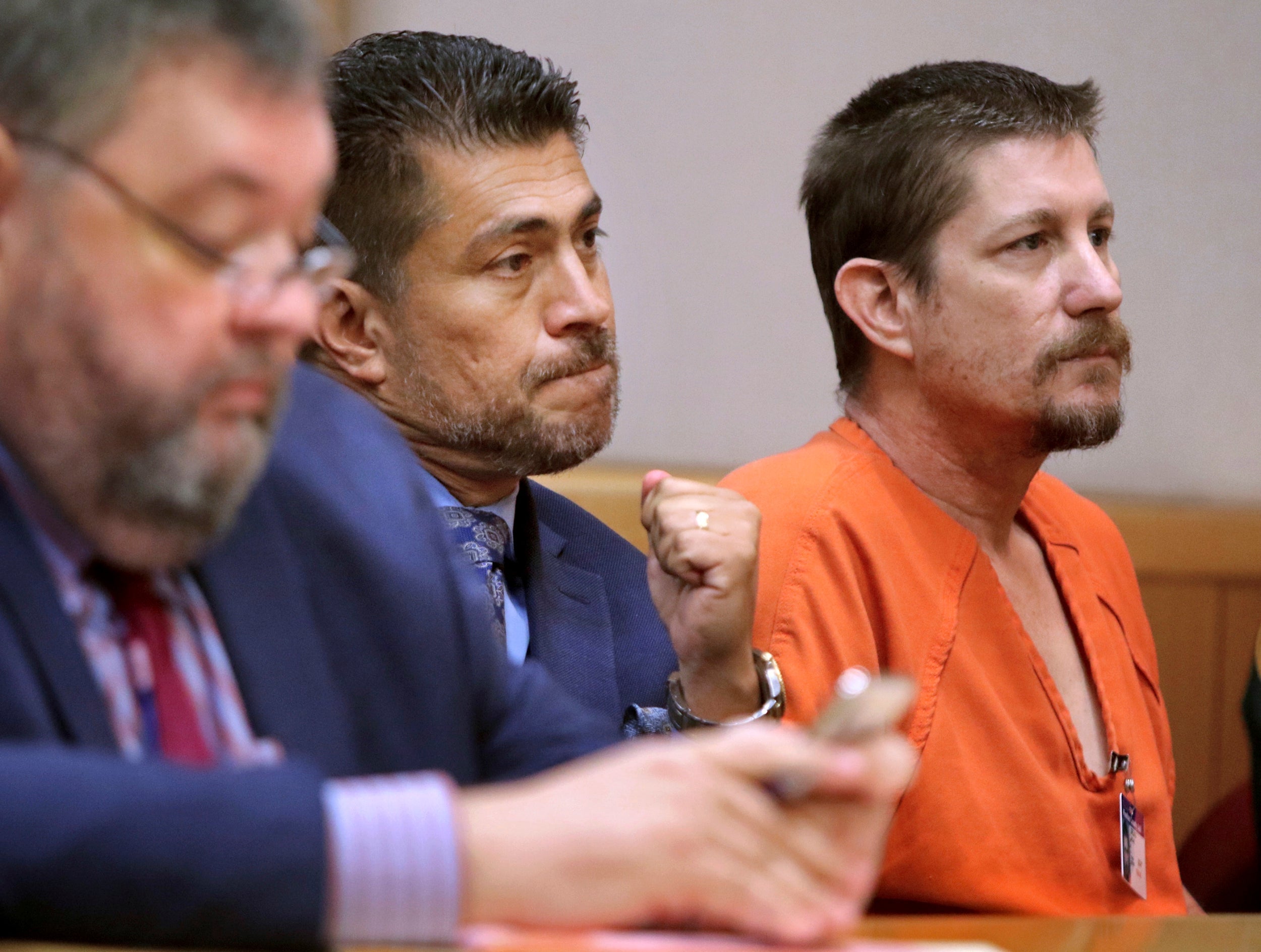 Michael Drejka, right, in a court appearance over the shooting of Markeis McGlockton in Clearwater, Florida