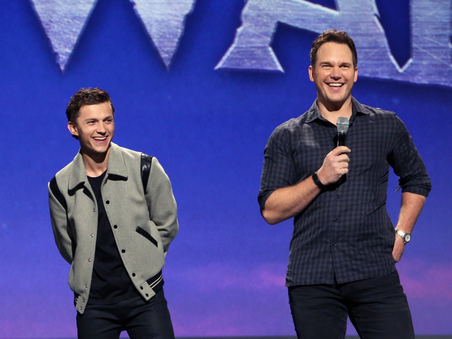 Onward: Tom Holland and Chris Pratt during the Pixar presentation at D23