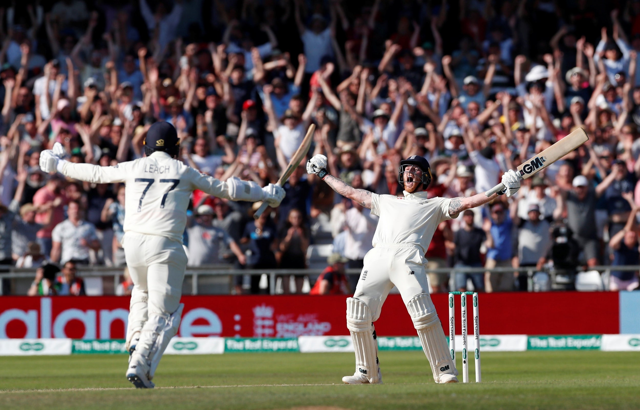 Stokes celebrates after hitting the winning runs (Reuters)