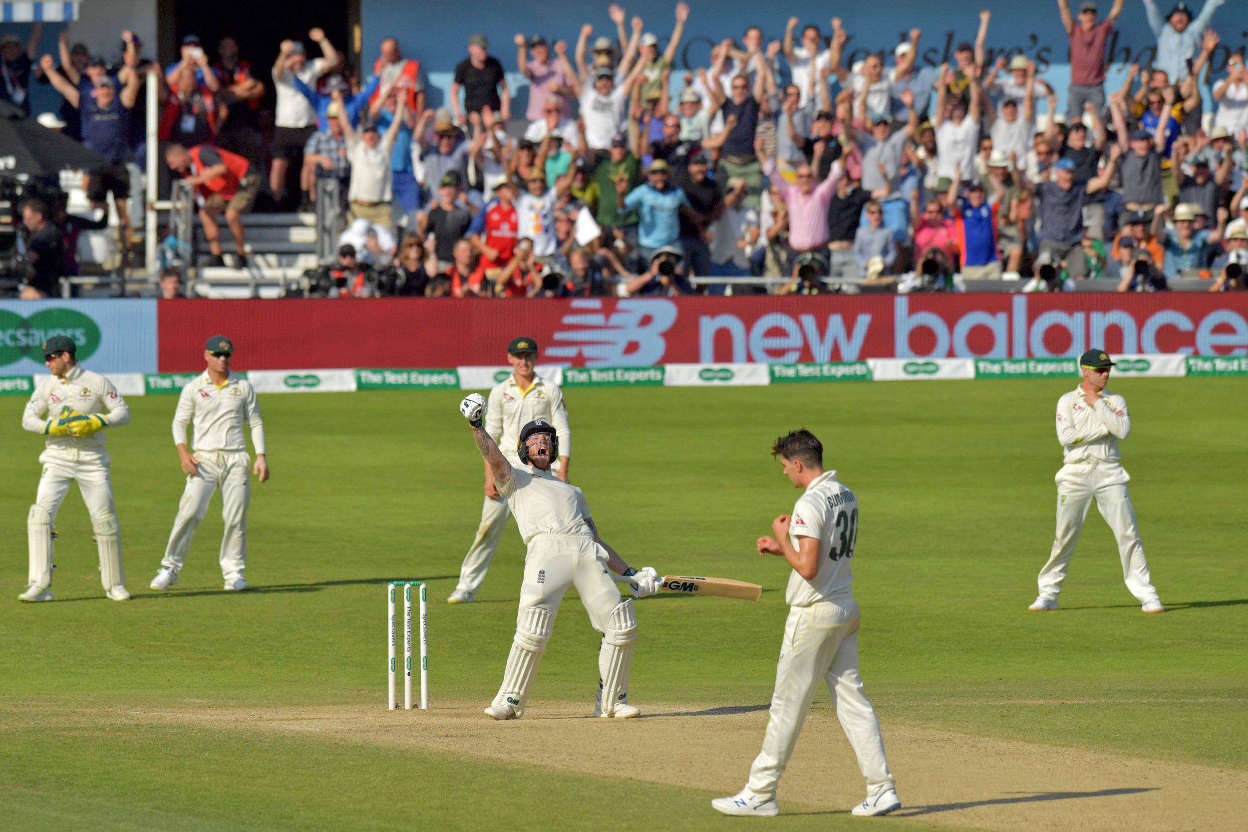 Ben Stokes celebrates after hitting the winning runs